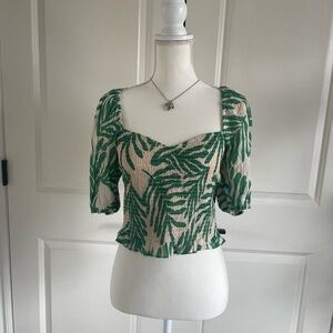 H&M Green Leaf Patterned Blouse